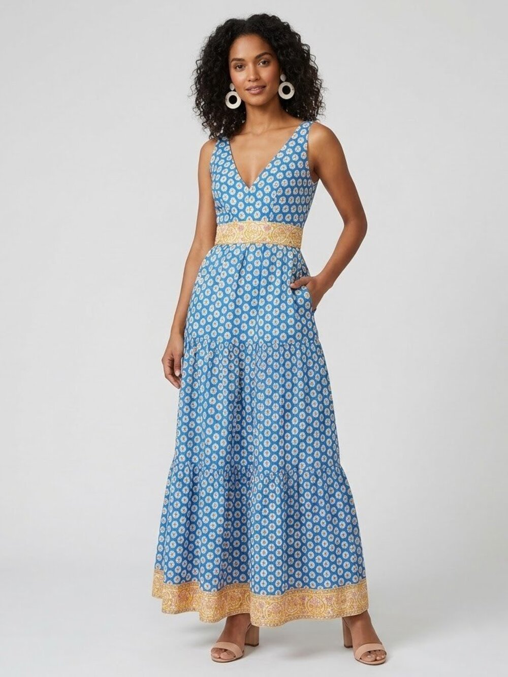 NWT J.Crew Point Sur Tiered Maxi in Braga Vintage Peri Royal Blockprint Dress 10